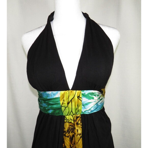 Saks Fifth Ave Black Halter Tie Silk Contrast Flowy Maxi Dress Size Small - Picture 3 of 9